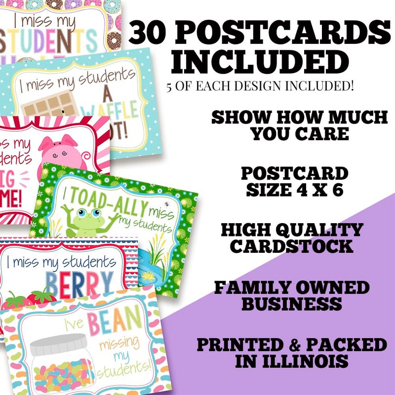 Amanda Creation I Miss My Students Blank Postcards For Students From Teachers, Total of 30 4"x6" Fill In Notecards (5 of each design) by AmandaCreationâ€¦ - Image 2